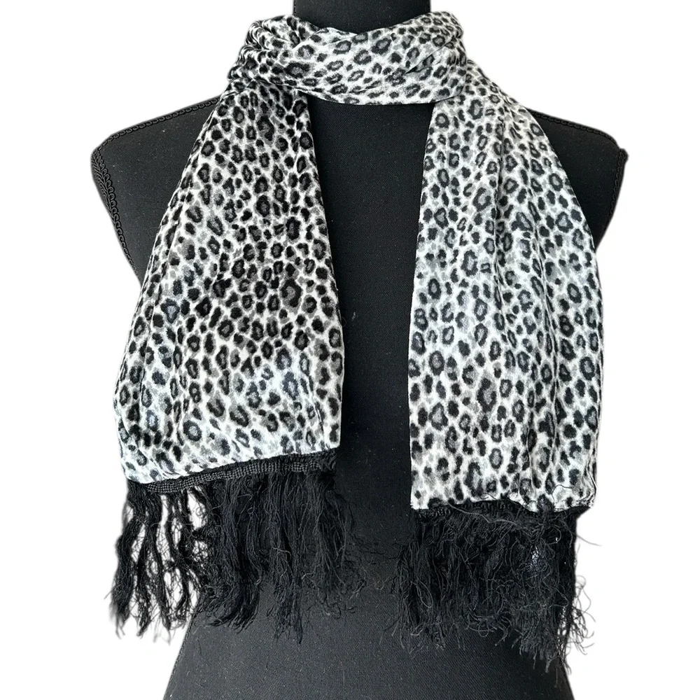 Y2K Millennial Diva Casual Cozy Leopard Print Soft Fringe Animal Print Scarf OS